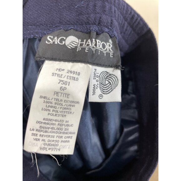 VTG Sag Harbor Petite Wool Pencil Skirt Womens 6P Navy Lined - Picture 4 of 5
